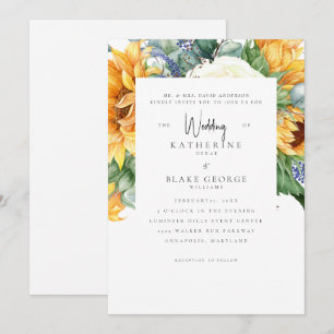Sonnenblumen in der blühenden weißen Hochzeit Einladung