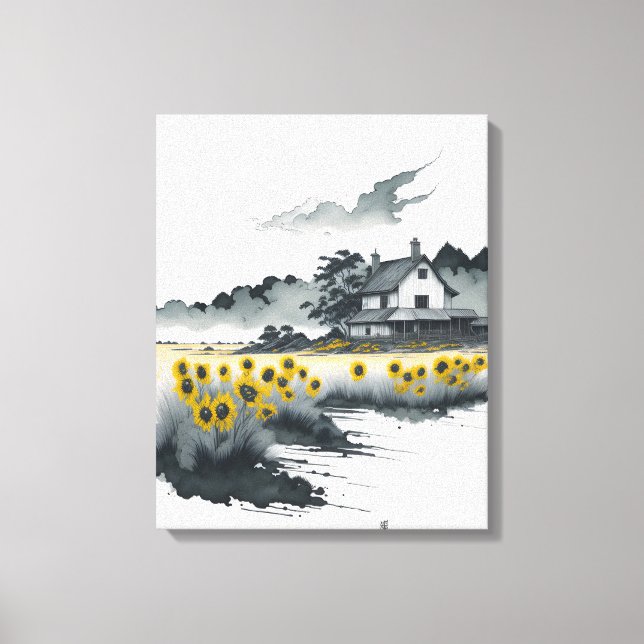 Sonnenblumen in der Dämmerung, goldene Sonnenblume Leinwanddruck (Vorderseite)