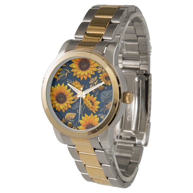 Sonnenblumen in der Zeit: Eine Uhr, die Gefühle bl Armbanduhr (Schrägansicht)