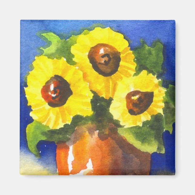 Sonnenblumen in einem Clay Pot Magnet (Vorne)
