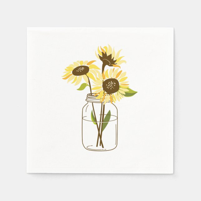 Sonnenblumen in einem Mason Jar Papier Napkins Serviette (Vorderseite)