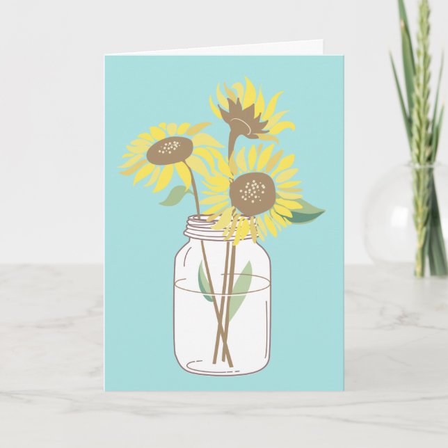 Sonnenblumen in einem Maurerglas Karte (Vorderseite)