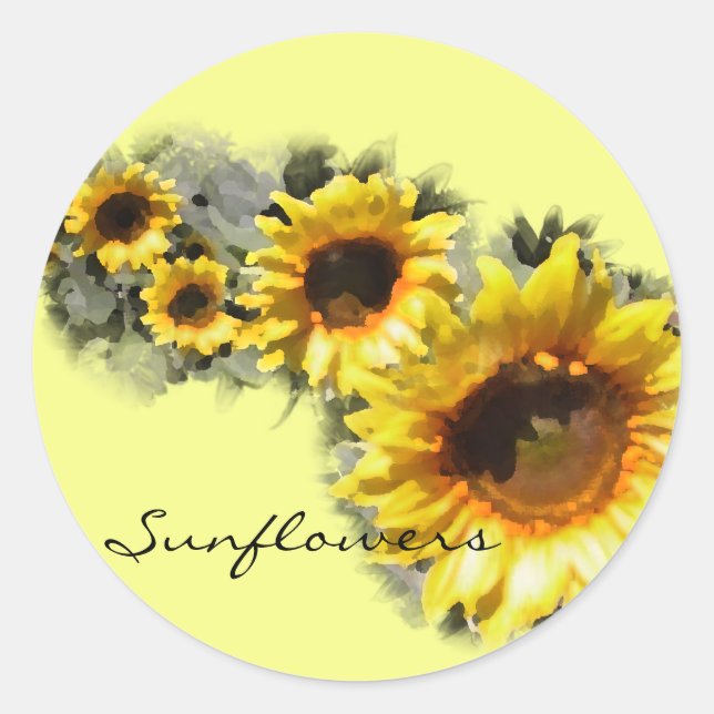 Sonnenblumen in einem Row-Aufkleber Runder Aufkleber (Vorderseite)