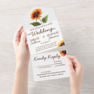 Sonnenblumen in einer Hochzeitseinladung All In One Einladung