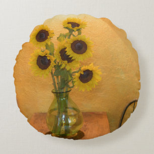 Sonnenblumen in einer Vase auf einem Tisch 2 Rundes Kissen