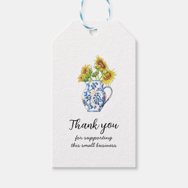 Sonnenblumen in einer Vase Dankeschön Geschenkmark Geschenkanhänger (Vorderseite)