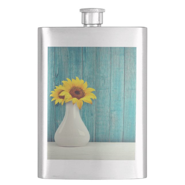 Sonnenblumen in einer Vase Flachmann (Vorderseite)