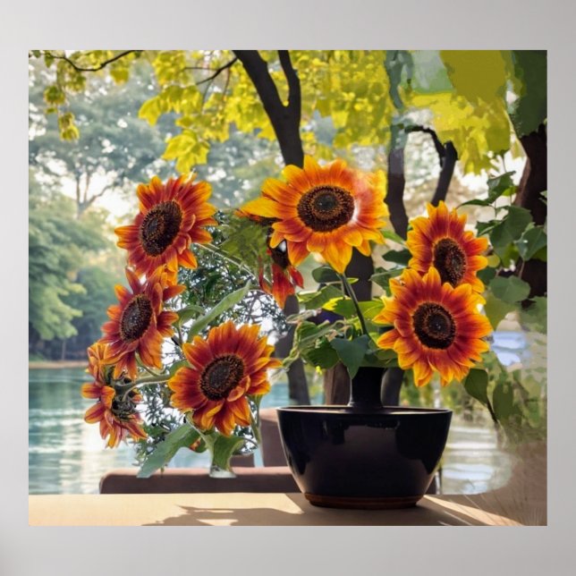 Sonnenblumen in einer Vase Poster (Vorne)