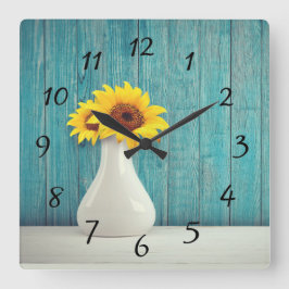 Sonnenblumen in einer Vase Quadratische Wanduhr