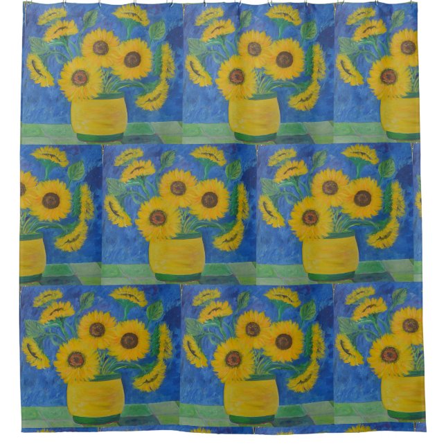 Sonnenblumen in Gelbvase Duschvorhang (Vorderseite)