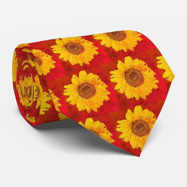 Sonnenblumen in grasroter Farbe Krawatte (Gerollt)