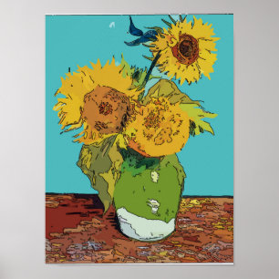 Sonnenblumen in grüner Vase Poster