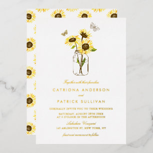 Sonnenblumen in Mason Jar Land Rustikale Hochzeit Folieneinladung
