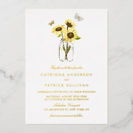 Sonnenblumen in Mason Jar Land Rustikale Hochzeit Folieneinladung