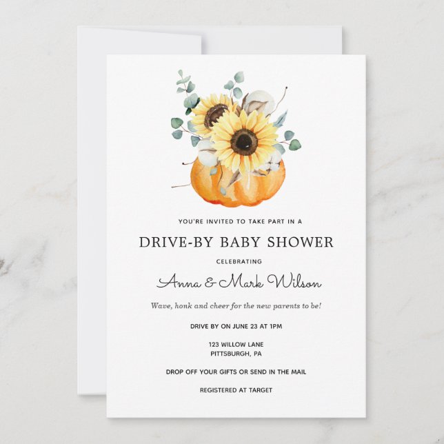 Sonnenblumen in Pumpkins Autumn Drive by Baby Show Einladung (Vorderseite)