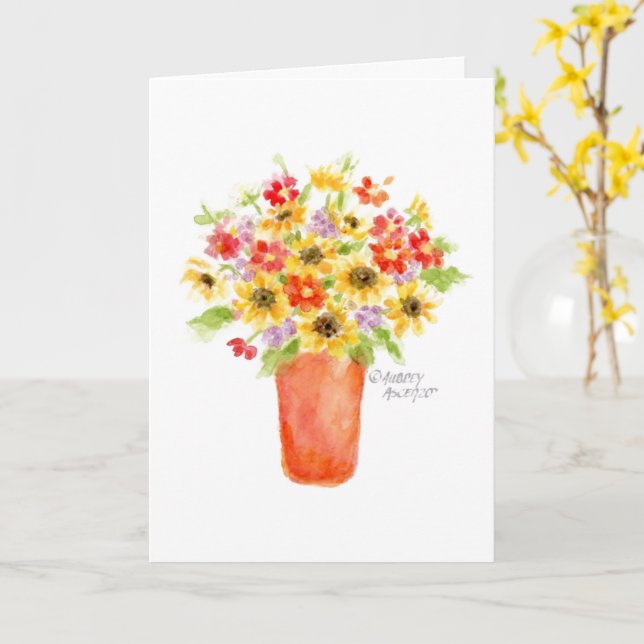 Sonnenblumen in Vase Blank Grußkarte Karte (Gelbe Blume)