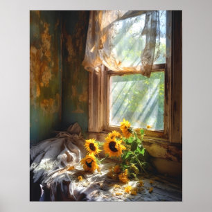 Sonnenblumen in Vase Window Sill Scene #SFW1016 Poster