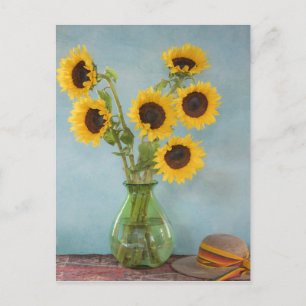 Sonnenblumen in Vasen auf einem Tisch Postkarte