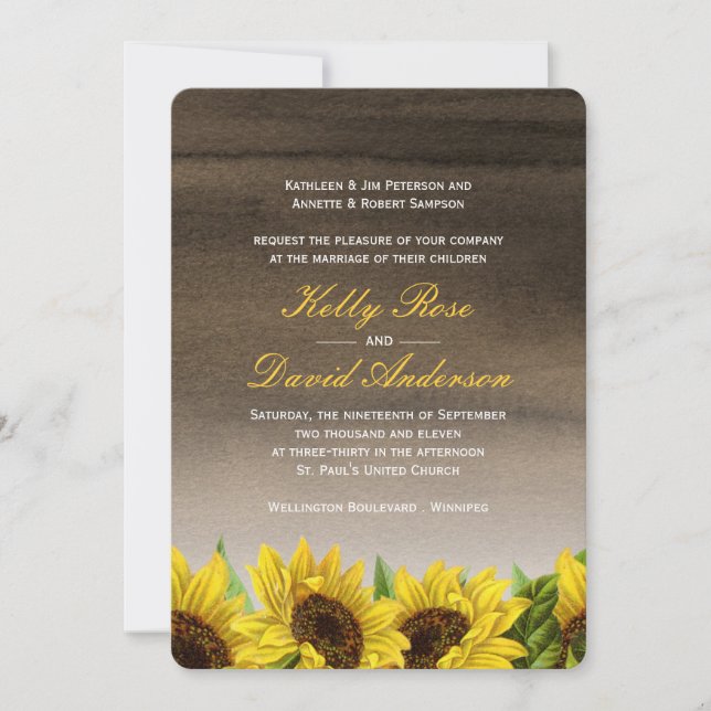 Sonnenblumen in Wasserfarbe Einladung zur Hochzeit (Vorderseite)