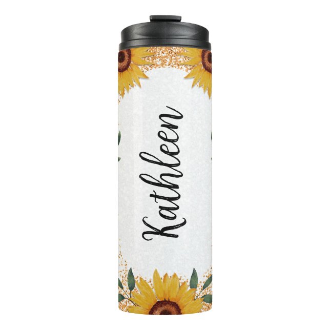 Sonnenblumen Individuelle Name Thermosbecher (Vorderseite)
