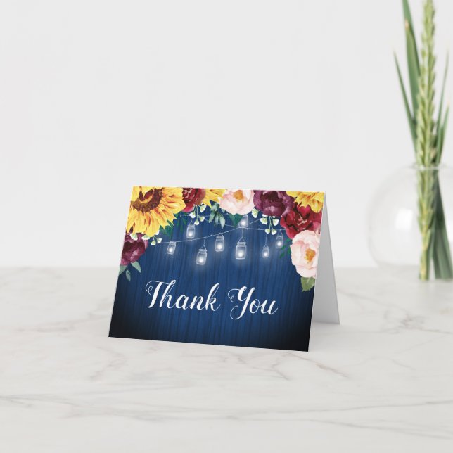 Sonnenblumen Jars Floral Navy Blue Brautparty Dankeskarte (Vorderseite)