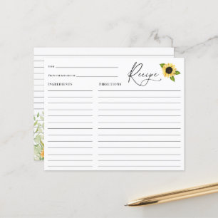 Sonnenblumen-Junggesellinnen-Abschieds-Rezeptkarte