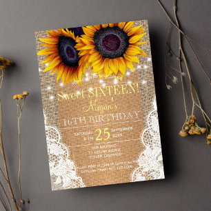 Sonnenblumen Jute und Spitze Herbst Sweet Sixteen Einladung