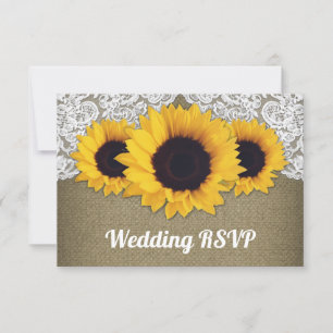 Sonnenblumen Jute und Spitze Hochzeit RSVP Karten