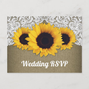 Sonnenblumen-Jute und Spitze Hochzeits-RSVP-Postka Einladungspostkarte