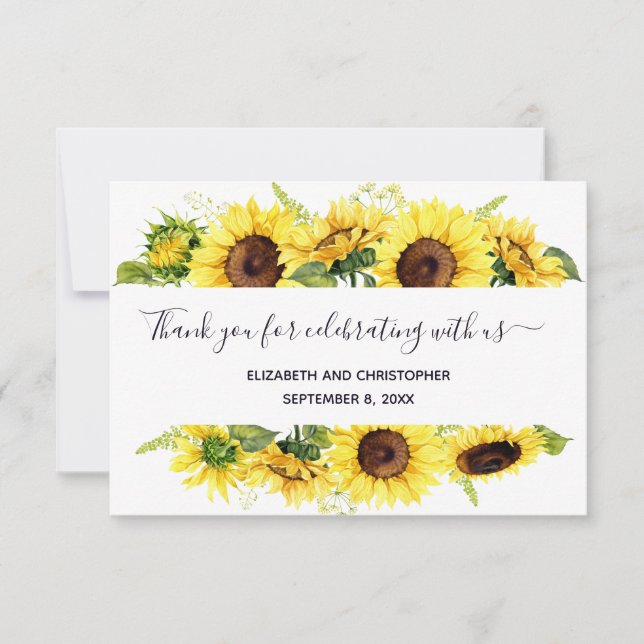 Sonnenblumen Kalligrafie Hochzeit Danke Karte (Vorderseite)