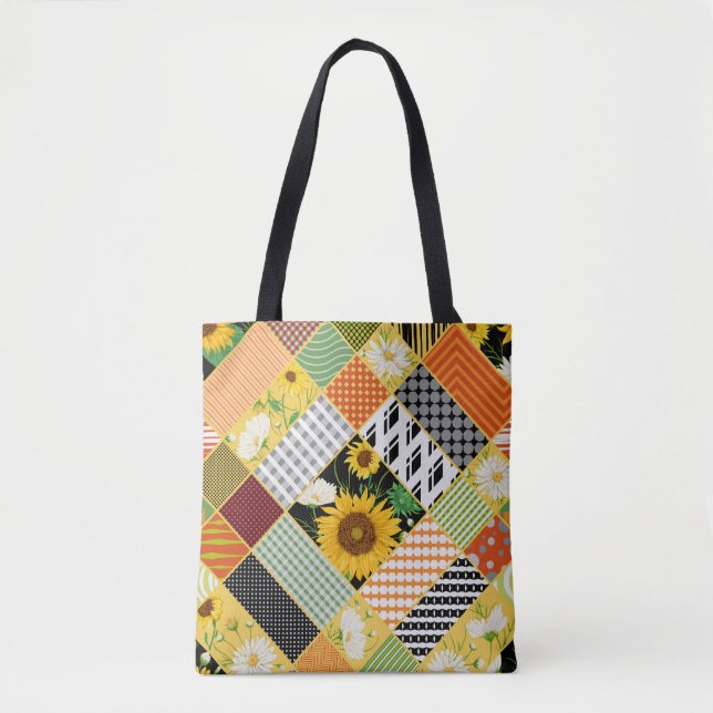 Sonnenblumen Kamille, Patchwork Wasserfarbe. Tasche (Vorderseite)