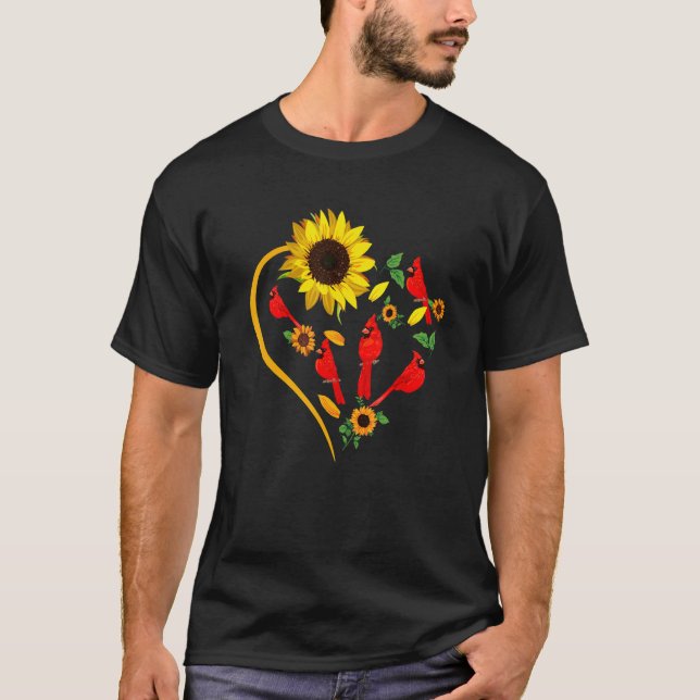 Sonnenblumen Kardinal Vögel Niedliches Herz Form S T-Shirt (Vorderseite)