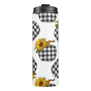 Sonnenblumen Kariert Pumpkin nahtlos Muster. Farmh Thermosbecher