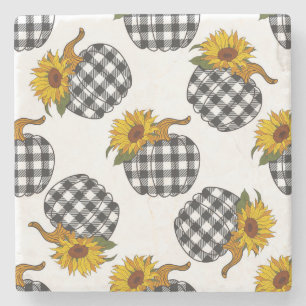 Sonnenblumen, karierter Kürbis, Bauernhaus-Dekorat Steinuntersetzer