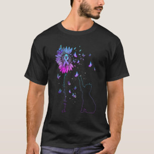 Sonnenblumen Kat Aquamarin und Lila Ribbon Suizid  T-Shirt
