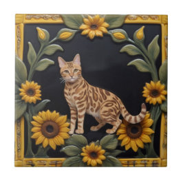 Sonnenblumen Katzen - Bengalkatze & gelbe Sonnenbl Fliese