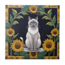 Sonnenblumen Katzen - Siamkatze & gelbe Sonnenblum Fliese