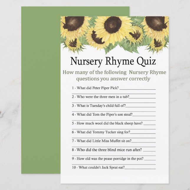 Sonnenblumen Kinderzimmer Rhyme Quiz Kinderduschen (Vorne/Hinten)