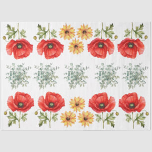 Sonnenblumen, Klatschmohn & Eukalyptus Decoupage Seidenpapier
