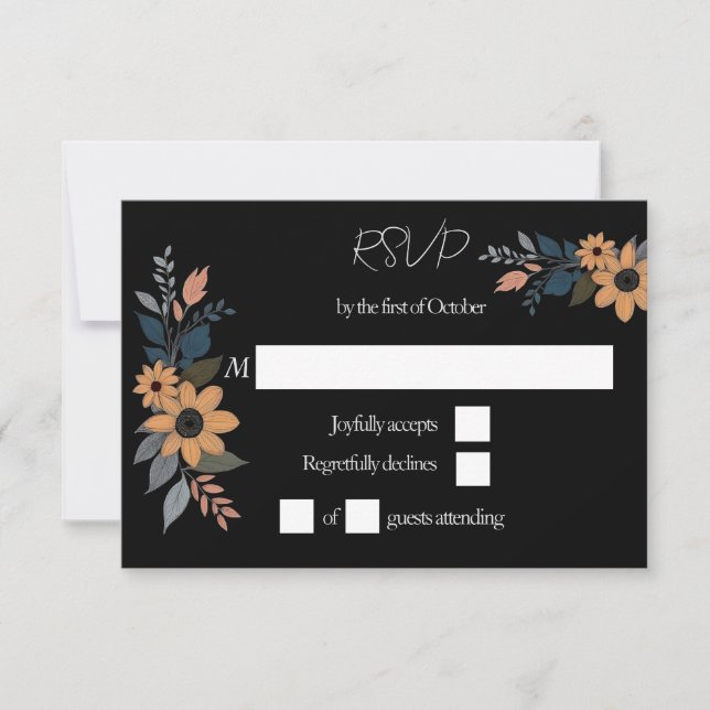 Sonnenblumen kontrastieren schwarze Hochzeit RSVP Karte (Vorderseite)