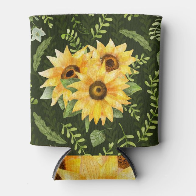 Sonnenblumen Kräuter Blätter Aquarellmuster Dosenkühler (Vorderseite)