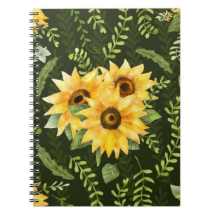 Sonnenblumen Kräuter Blätter Aquarellmuster Notizblock