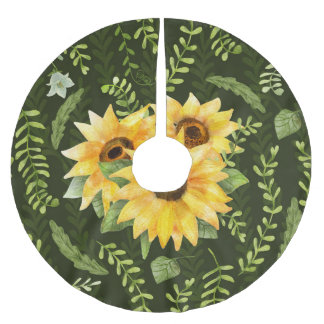 Sonnenblumen Kräuter Blätter Aquarellmuster Polyester Weihnachtsbaumdecke