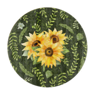 Sonnenblumen Kräuter Blätter Aquarellmuster Schneidebrett