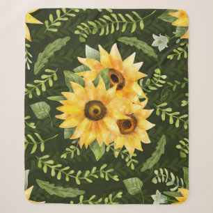 Sonnenblumen Kräuter Blätter Aquarellmuster Sherpadecke