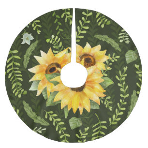 Sonnenblumen Kräuter Blätter Wasserfarbenmuster Polyester Weihnachtsbaumdecke