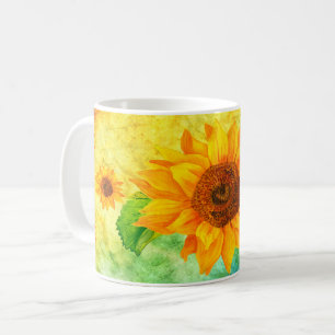 Sonnenblumen Kunst, Farben Wasser Hintergrund Kaffeetasse