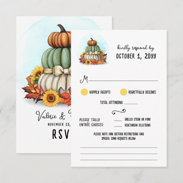 Sonnenblumen Kürbis Rustikale Landfarm Hochzeit im RSVP Karte (Vorne/Hinten)