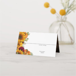 Sonnenblumen, Kürbispflanzen und Rose Platzkarten