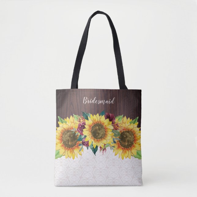 Sonnenblumen Lace Wood Burgundy Blume Bridesmaid Tasche (Vorderseite)